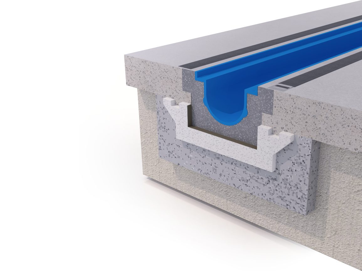 illustration of an industrial processing facility trench with a protective lining system